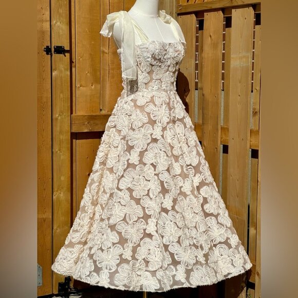 🆕 BRONX & BANCO 🧿 NWOT Sabrina White Bridal Midi Dress, Sz L / US 8 - Picture 7 of 16